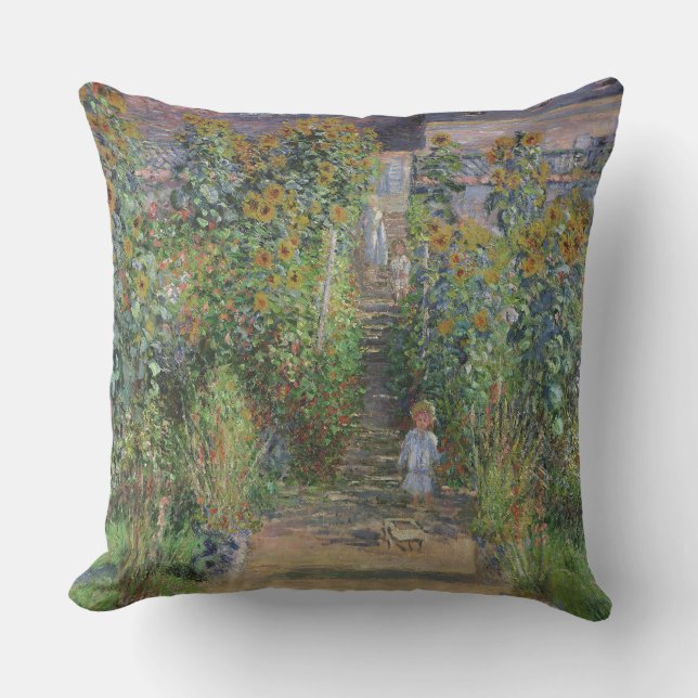 Monet Trädgård Vetheuil Impressionistisk Blomster  Kudde (Framsida)