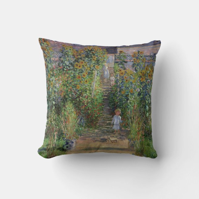 Monet Trädgård Vetheuil Impressionistisk Blomster  Kudde (Framsida)