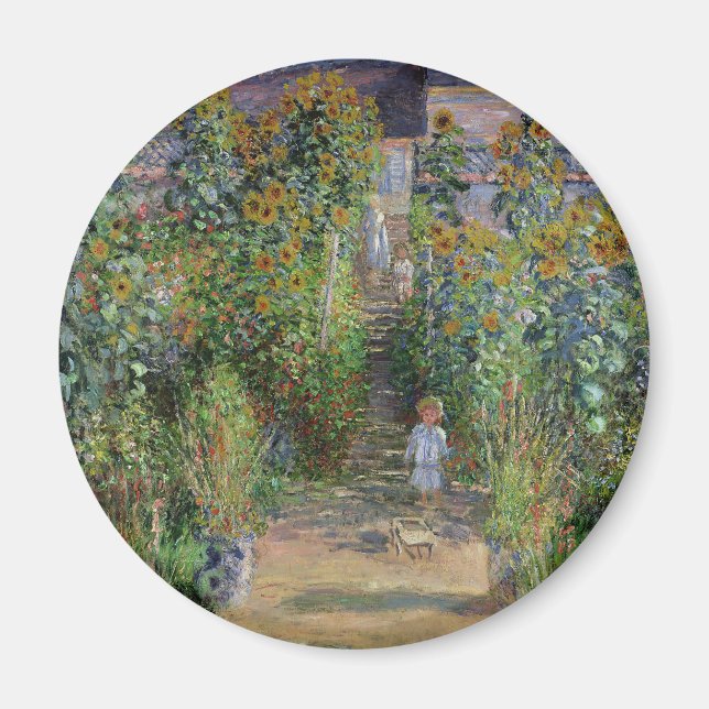 Monet Trädgård Vetheuil Impressionistisk Blomster  Magnet (Framsidan)