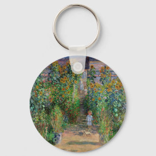Monet Trädgård Vetheuil Impressionistisk Blomster Nyckelring