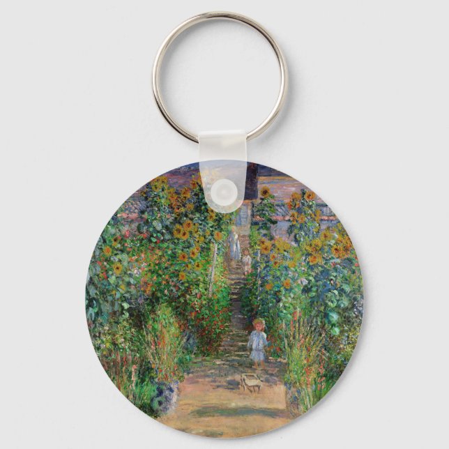 Monet Trädgård Vetheuil Impressionistisk Blomster  Nyckelring (Framsida)