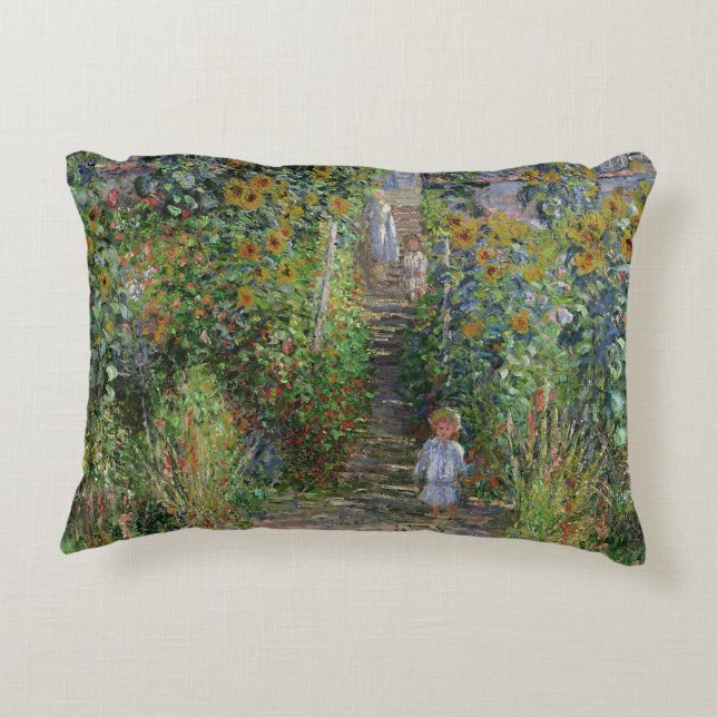 Monet Trädgård Vetheuil Impressionistisk Blomster  Prydnadskudde (Baksidan)