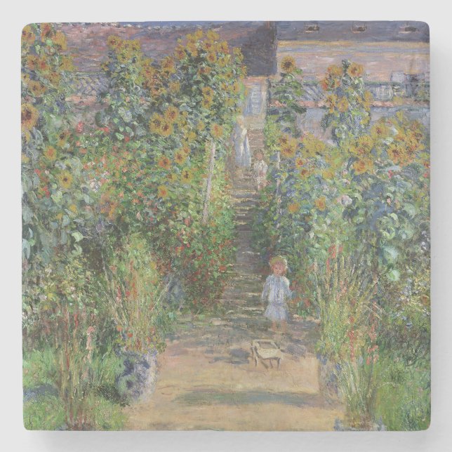 Monet Trädgård Vetheuil Impressionistisk Blomster  Stenunderlägg (Framsidan)