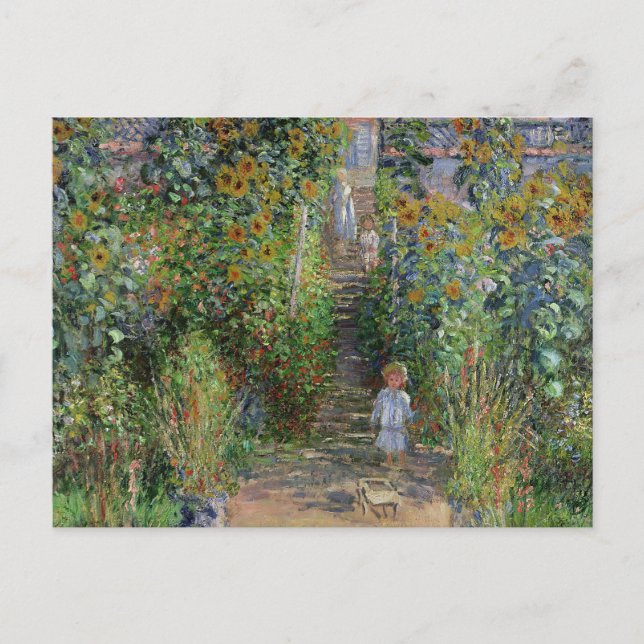 Monet Trädgård Vetheuil Impressionistisk Blomster  Vykort (Framsida)