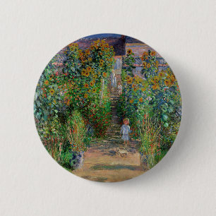 Monet Trädgård Vetheuil Impressionistisk Målning Knapp