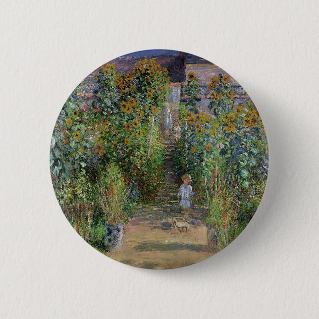 Monet Trädgård Vetheuil Impressionistisk Målning Knapp (Framsida)