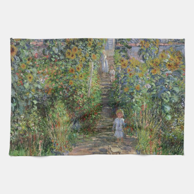 Monet Trädgård Vetheuil Impressionistisk Målning Kökshandduk (Horisontell)