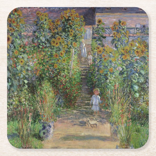Monet Trädgård Vetheuil Impressionistisk Målning Underlägg Papper Kvadrat (Framsidan)