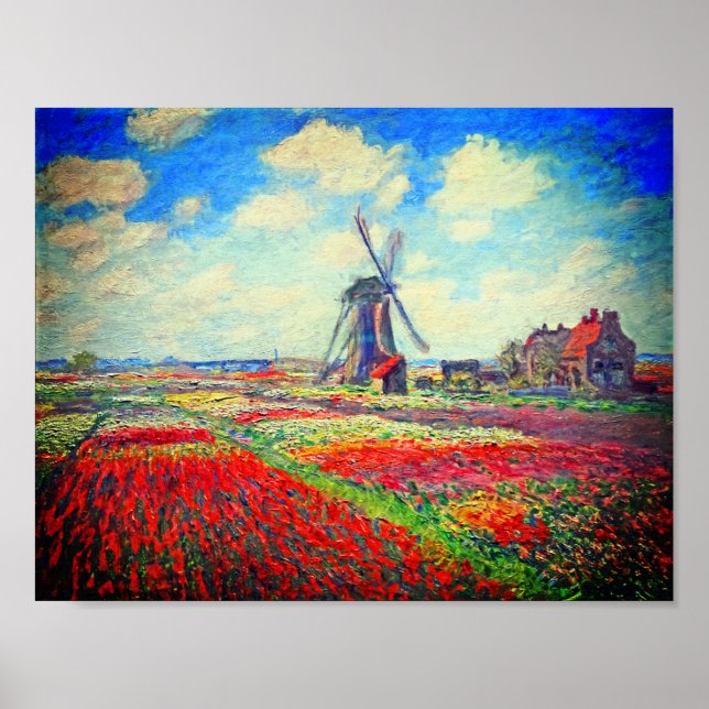 Monet Tulip Fält Kvarn Poster (Framsidan)