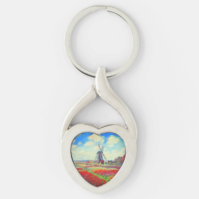 Monet Tulips Kvarn Twisted Heart Silverfärgad Nyckelring (Framsidan)