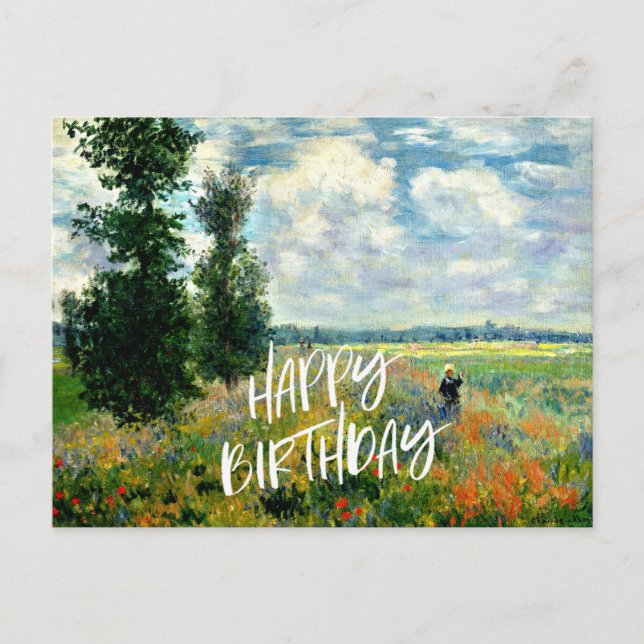 Monet - Vallmo fält, Argenteuil, födelsdagshälsnin Vykort (Framsida)