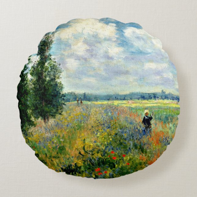 Monet - Vallmo fält, Argenteuil Rund Kudde (Framsidan)