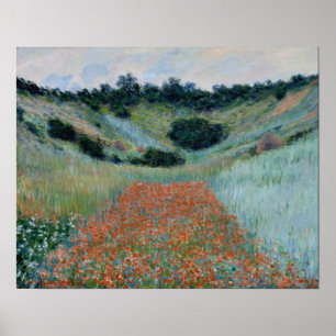 Monet - Vallmoåkern i en sänka nära Giverny Poster