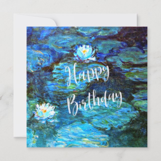 Monet - Vatten Lilies (blått) med Birthday Önskemå Kort (Framsida)