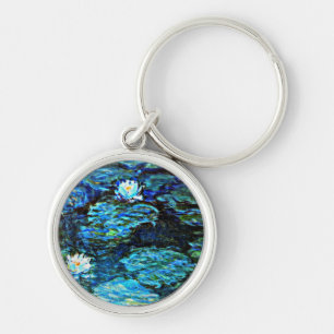 Monet - Vatten Lilies Blue Rund Silverfärgad Nyckelring