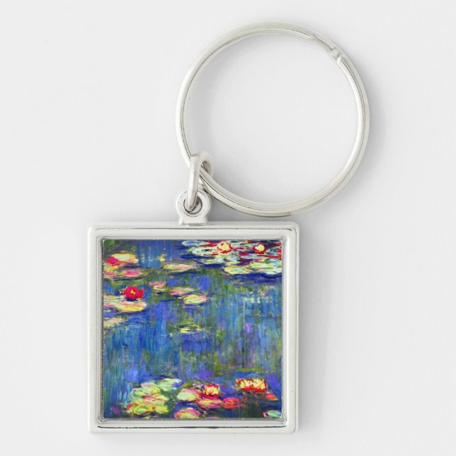 Monet Vatten Lilies Fyrkantig Silverfärgad Nyckelring (Framsidan)