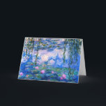 Monet Vatten Lilies-hälsningskort Kort<br><div class="desc">Monet Vatten Lilies hälsningskort. Oljemålning på arbetsyta från 1916. Monet målade sin berömd vatten liljepond på ett tvångsmässigt sätt under de sista åren av sin karriär, teckning inspirerad av ljuset från sol och dess skiftande effekter på vatten och vattenblommor och löv. Den här målningen har en levande använda av nyck,...</div>