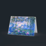 Monet Vatten Lilies-hälsningskort Kort<br><div class="desc">Monet Vatten Lilies hälsningskort. Oljemålning på arbetsyta från 1916. Monet målade sin berömd vatten liljepond på ett tvångsmässigt sätt under de sista åren av sin karriär, teckning inspirerad av ljuset från sol och dess skiftande effekter på vatten och vattenblommor och löv. Den här målningen har en levande använda av nyck,...</div>