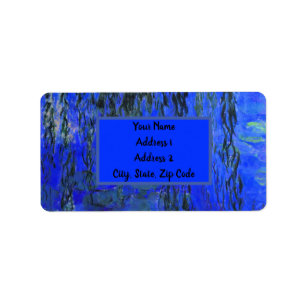 Monet Vatten Lilies och Weeping Willow Grenar Adressetikett