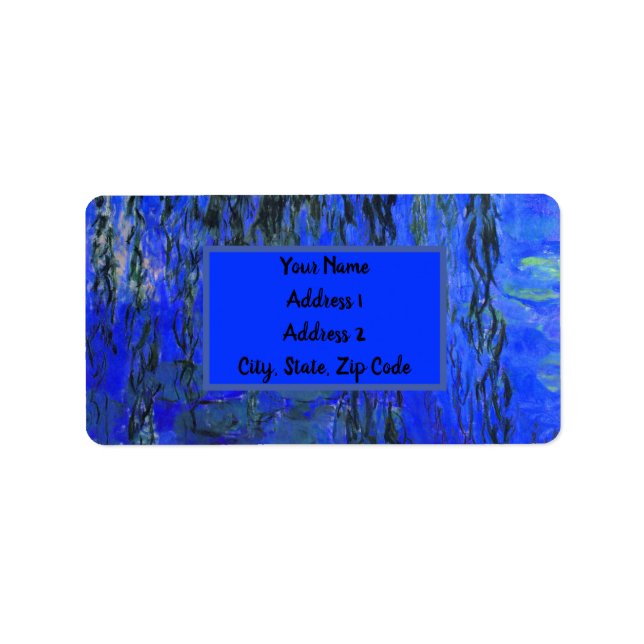 Monet Vatten Lilies och Weeping Willow Grenar Adressetikett (Framsidan)