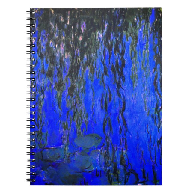 Monet Vatten Lilies och Weeping Willow Grenar Anteckningsbok (Framsidan)