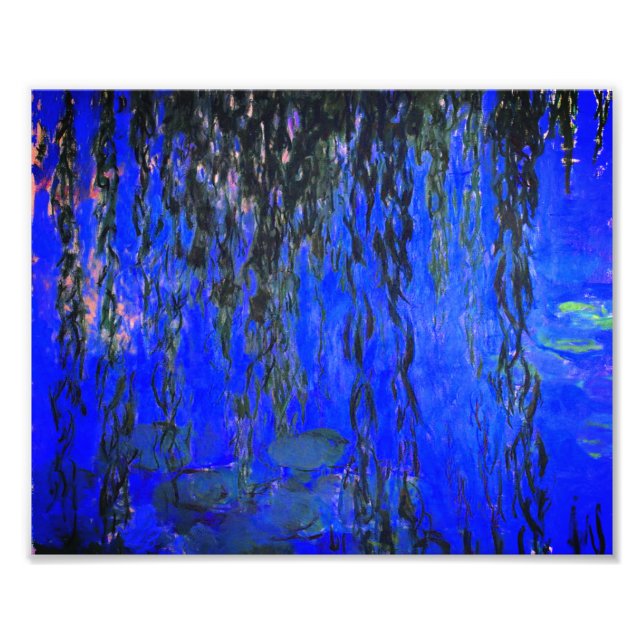 Monet Vatten Lilies och Weeping Willow Grenar Fototryck (Framsidan)