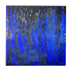 Monet Vatten Lilies och Weeping Willow Grenar Kakelplatta