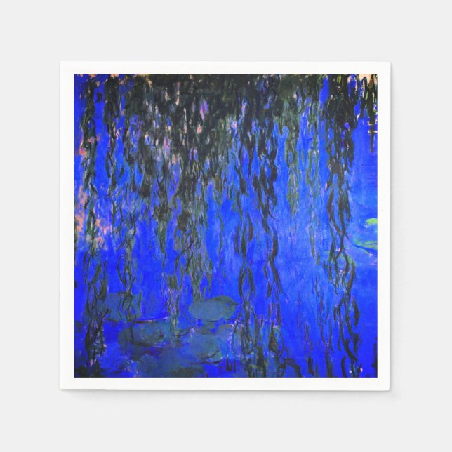 Monet Vatten Lilies och Weeping Willow Grenar Pappersservett (Framsidan)