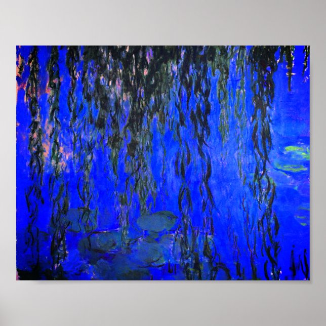 Monet Vatten Lilies och Weeping Willow Grenar Poster (Framsidan)