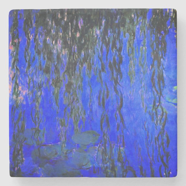 Monet Vatten Lilies och Weeping Willow Grenar Stenunderlägg (Framsidan)