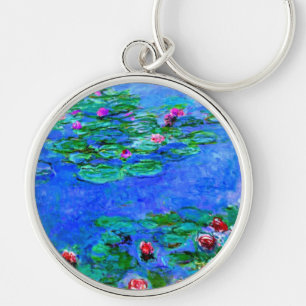 Monet - Vatten Lilies (röd) Rund Silverfärgad Nyckelring