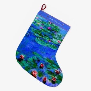 Monet - Vatten Lilies (röd) Stor Julstrumpa