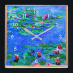Monet - Vatten Lilies (Röda), berömd Fyrkantig Klocka<br><div class="desc">Claude Monet-målning,  Vatten Lilies (rött),  populära teckningar</div>