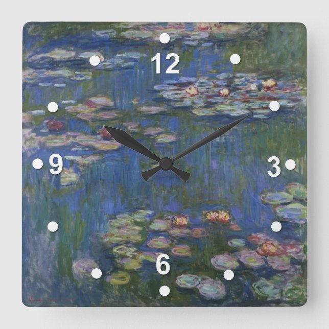 Monet Vatten Lilies Wall Clock Fyrkantig Klocka (Framsida)