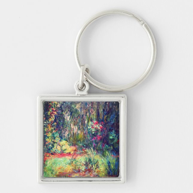 Monet Vatten Lily Pond Fyrkantig Silverfärgad Nyckelring (Framsidan)