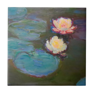 Monet vattenlilja liljor damm vattenliljor målning kakelplatta