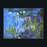 Monet - Vattenliljor, blå indigo, födelsedagsönskn Vykort<br><div class="desc">Claude Monet konst: Vattenliljor,  blå indigo,  vacker vykort,  med Glad födelsedag text</div>