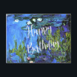 Monet - Vattenliljor, blå indigo, födelsedagsönskn Vykort<br><div class="desc">Claude Monet konst: Vattenliljor,  blå indigo,  vacker vykort,  med Glad födelsedag text</div>