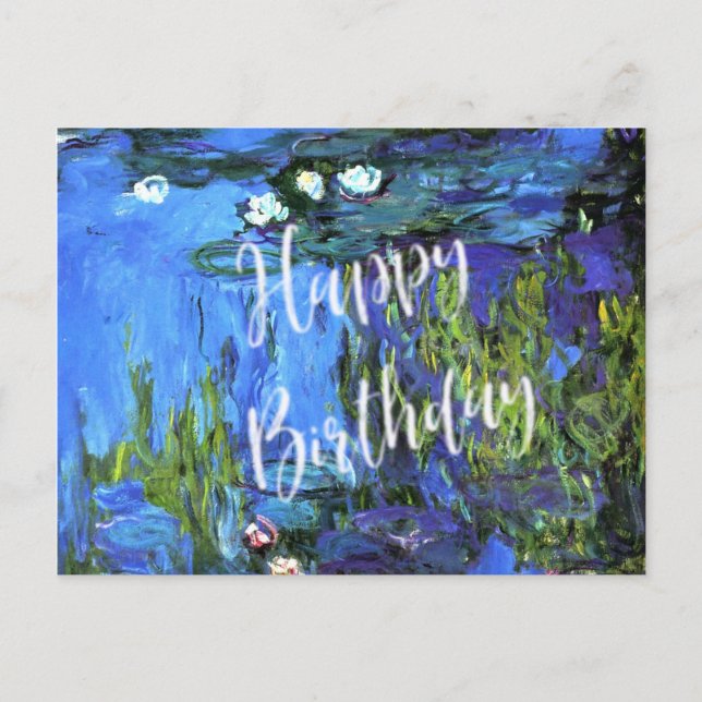 Monet - Vattenliljor, blå indigo, födelsedagsönskn Vykort (Framsida)