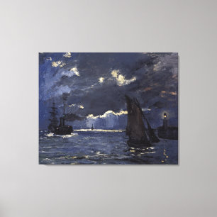 Monet Vintage A Sjölandskap Shipping by Moonlight Canvastryck