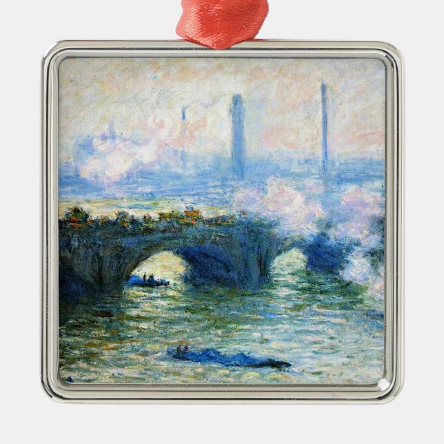 Monet - Waterloo Bridge, London, berömd-målning, Julgransprydnad Metall (Framsidan)