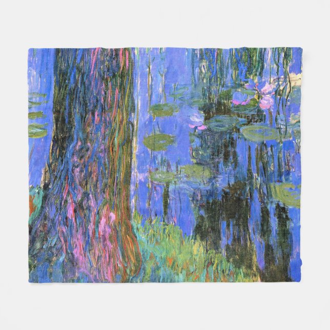 Monet - Weeping Willow och Vatten Lily Pond. Fleecefilt (Framsidan (Horisontell))