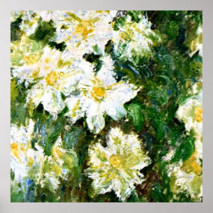 Monet - White Clematis, blommigt av berömd Poster