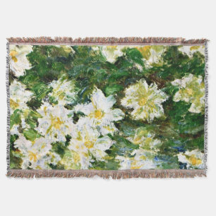 Monet - White Clematis, målning av berömd blommigt Filt
