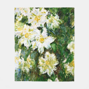 Monet - White Clematis, målning av berömd blommigt Fleecefilt