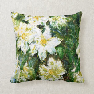Monet - White Clematis, målning av berömd blommigt Kudde