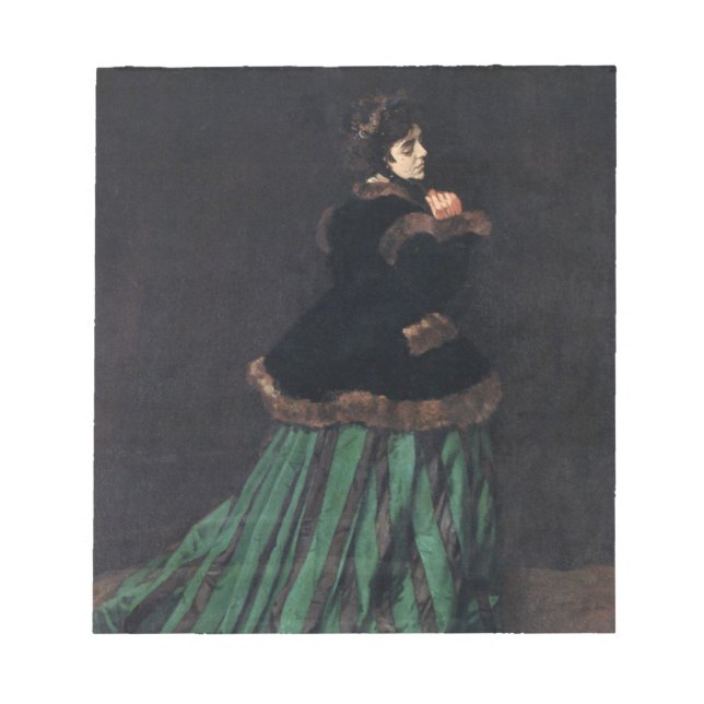 Monet Woman i Grönt Dress Anteckningsblock (Framsida)