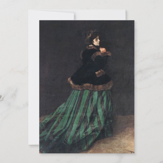 Monet Woman i Grönt Dress Inbjudningar (Framsida)