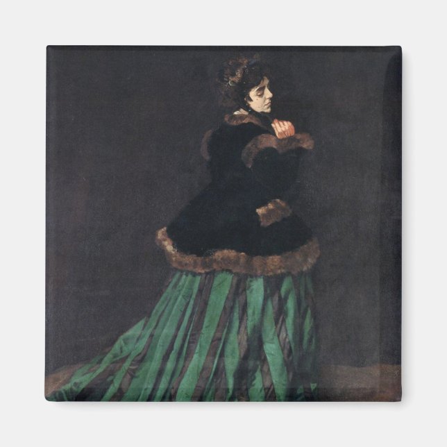Monet Woman i Grönt Dress Magnet (Framsidan)