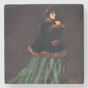 Monet Woman i Grönt Dress Stenunderlägg